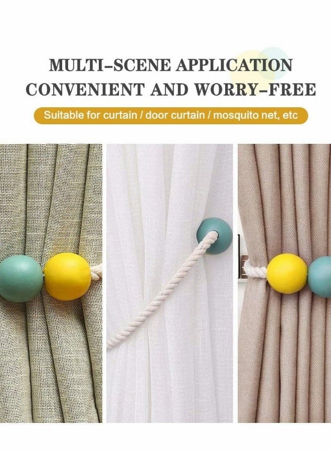 Loquat Curtain Tie, Strong Magnetic Tie, 2 Colors Wooden Ball Braided Rope 1 Pair - Image 4