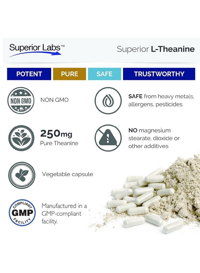 Superior Labs Superior Labs - Pure L-Theanine Non-GMO, No Additives - 250mg, 90 Vegetable Capsules - Powerful Formula for Healthy Sleep and Mood - Dietary Supplement for Calming and Relaxation  - Image 5