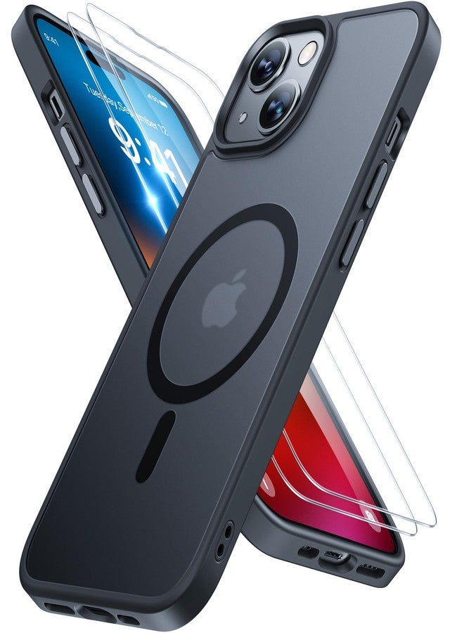 Miracase Magnetic for iPhone 15 Case Compatible with MagSafe [with 2 Protective Glass] Military Standard Protection Anti-Fingerprint Slim Design Mobile Phone Case for iPhone 15 6.1 Inch Black - Image 1