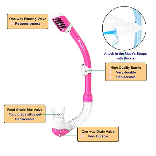WACOOL Snorkeling Snorkel Diving Scuba Package Set Gear for Kids Youth Junior Anti-Fog Coated Glass with Silicon Mouth Piece Purge Valve and Anti-Splash (Pink) - Image 5