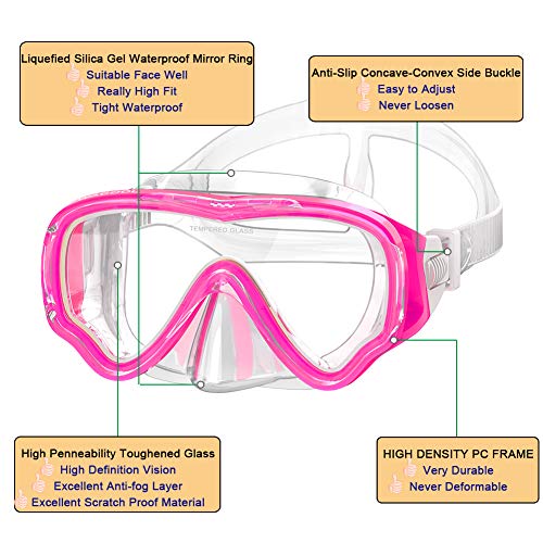 WACOOL Snorkeling Snorkel Diving Scuba Package Set Gear for Kids Youth Junior Anti-Fog Coated Glass with Silicon Mouth Piece Purge Valve and Anti-Splash (Pink) - Image 4