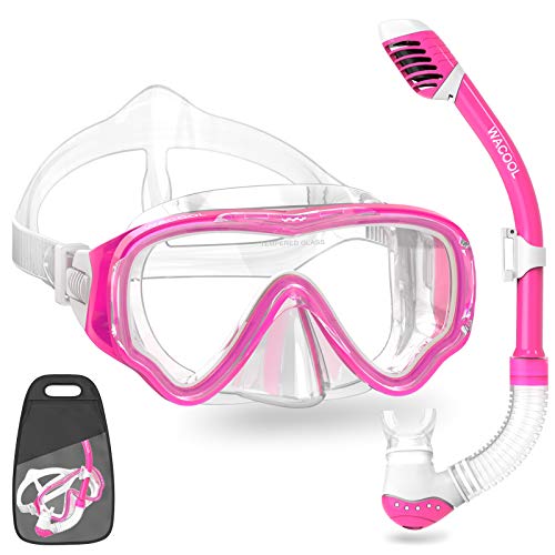 WACOOL Snorkeling Snorkel Diving Scuba Package Set Gear for Kids Youth Junior Anti-Fog Coated Glass with Silicon Mouth Piece Purge Valve and Anti-Splash (Pink) - Image 1