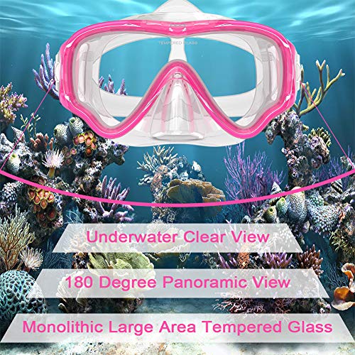 WACOOL Snorkeling Snorkel Diving Scuba Package Set Gear for Kids Youth Junior Anti-Fog Coated Glass with Silicon Mouth Piece Purge Valve and Anti-Splash (Pink) - Image 2