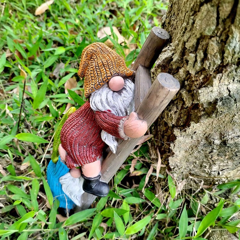 Climbing Gnome Garden Statue With Ladder Cute Outdoor Decor For Fence Lawn Porch - Image 4