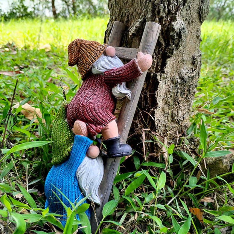 Climbing Gnome Garden Statue With Ladder Cute Outdoor Decor For Fence Lawn Porch - Image 5
