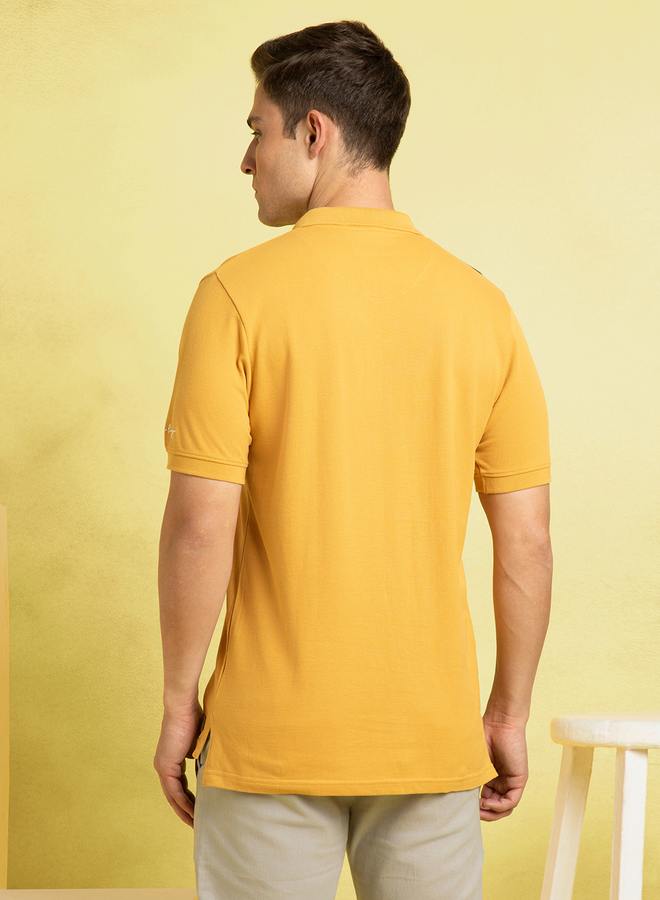 Dennis Lingo Men's Amber Gold Pique Striped Regular Fit T-Shirt  - Image 5