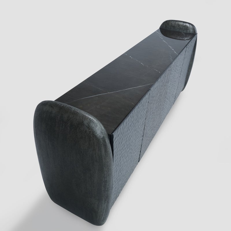 AL HUZAIFA FURNITURE Dietro 4 Door Sideboard, Top With Iranian Pietra Grey Marble - Image 5