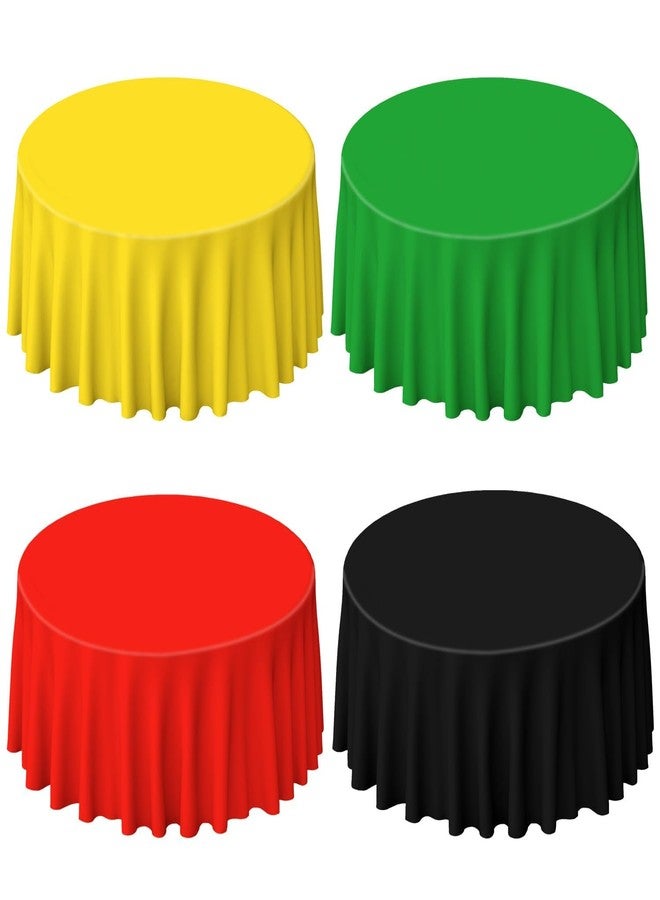 PIXHOTUL 4 Pcs Red Green Yellow Black Plastic Tablecloths, Disposable Round Table Cloth for Black History Month Juneteenth Decorations Black History Table Decorations, 84 x 84 inch - Image 1