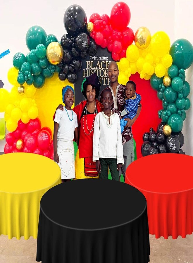 PIXHOTUL 4 Pcs Red Green Yellow Black Plastic Tablecloths, Disposable Round Table Cloth for Black History Month Juneteenth Decorations Black History Table Decorations, 84 x 84 inch - Image 3