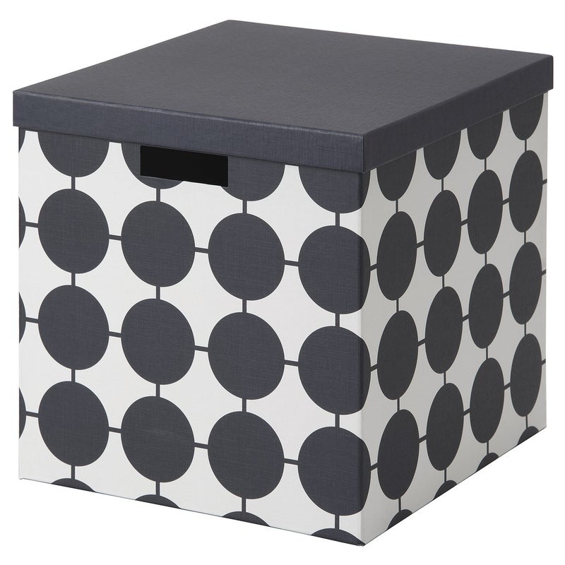 TJENA Storage Box with Lid, White with Black Dots, 32x35x32 cm - Image 1