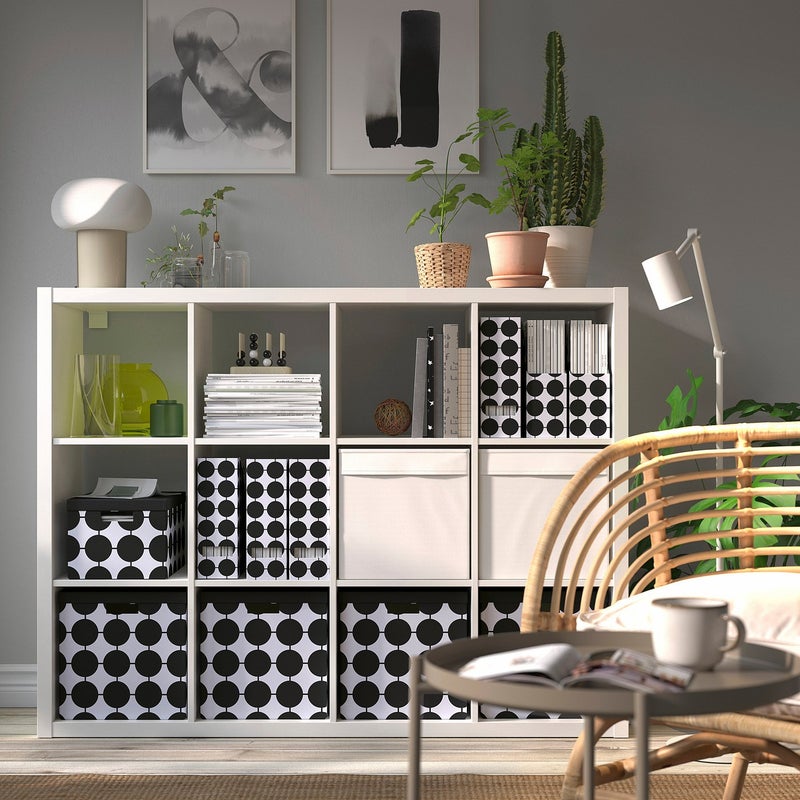 TJENA Storage Box with Lid, White with Black Dots, 32x35x32 cm - Image 3