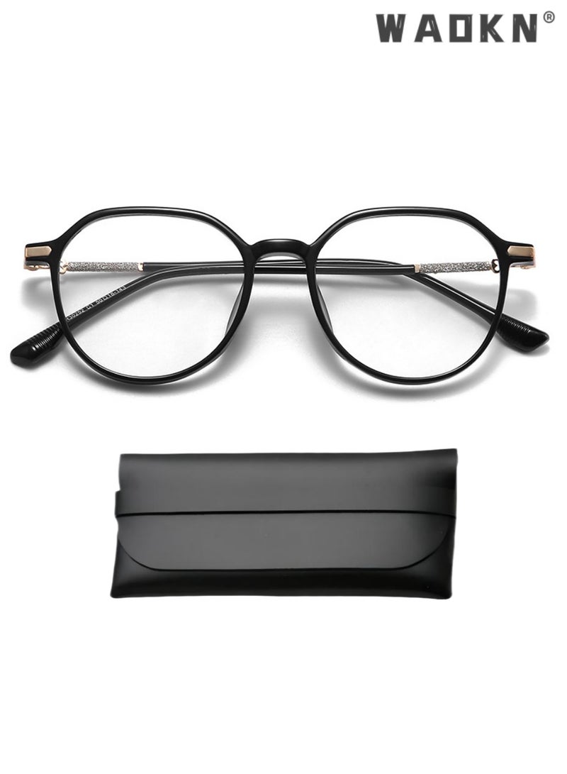WAOKN Unisex Retro Geometric Square Blue Light Blocking Eyeglasses Frame, Premium TR90 Ultra-light  Bend-resistant Full Rim, Prescription Compatible Anti-fatigue Eye Strain Relief Glasses for Square Faces Office Computer Study Gaming Reading Daily Wear，Glossy Black Frame - Image 1