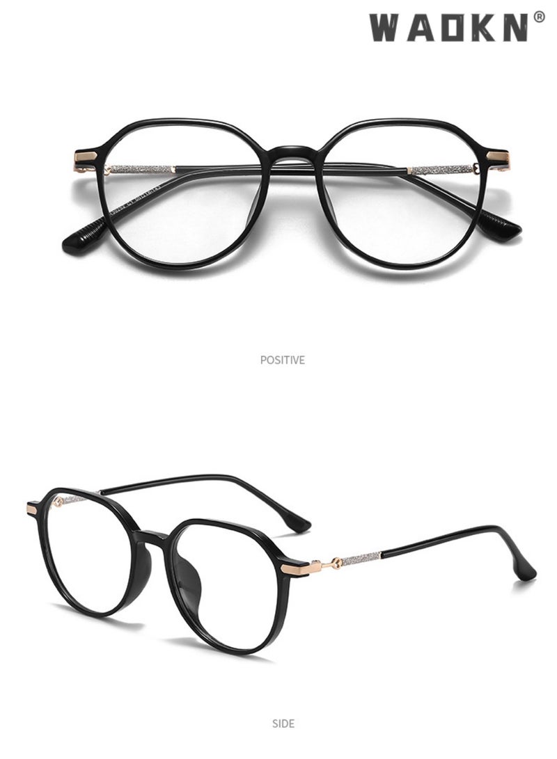 WAOKN Unisex Retro Geometric Square Blue Light Blocking Eyeglasses Frame, Premium TR90 Ultra-light  Bend-resistant Full Rim, Prescription Compatible Anti-fatigue Eye Strain Relief Glasses for Square Faces Office Computer Study Gaming Reading Daily Wear，Glossy Black Frame - Image 3