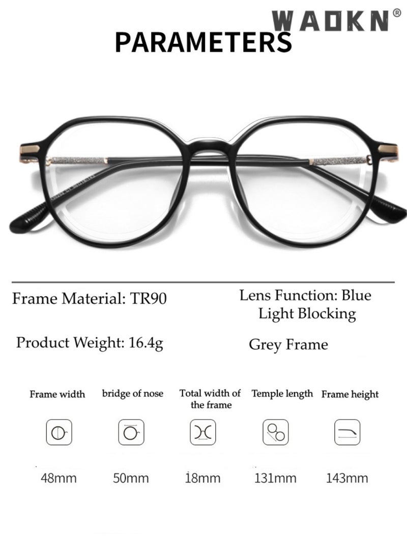WAOKN Unisex Retro Geometric Square Blue Light Blocking Eyeglasses Frame, Premium TR90 Ultra-light  Bend-resistant Full Rim, Prescription Compatible Anti-fatigue Eye Strain Relief Glasses for Square Faces Office Computer Study Gaming Reading Daily Wear，Glossy Black Frame - Image 4