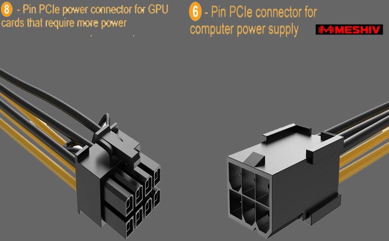 MESHIV كابل محول طاقة PCIe Express 6-دبوس إلى 8-دبوس - مناسب لتوصيل بطاقة PCI-X من ATI و Nvidia لبطاقة الفيديو (عبوة من 2) - Image 3