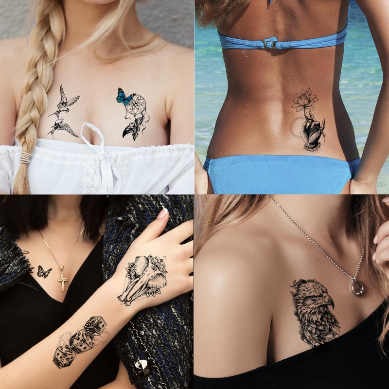 Jeefonna 82 Sheets Halloween Temporary Tattoos, 3D Scary Lion Wolf Tiger Skull Skeleton Spider Fake Tattoos Stickers for Men Women Adults - Image 5