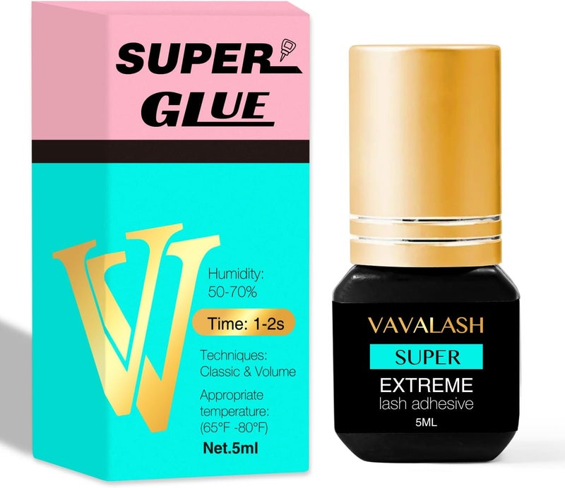 VAVALASH Super Eyelash Extension Adhesive 1 Sec Drying Time 9 Weeks Retention Black Eyelash Glue Professional Use Only 5ml - Image 1