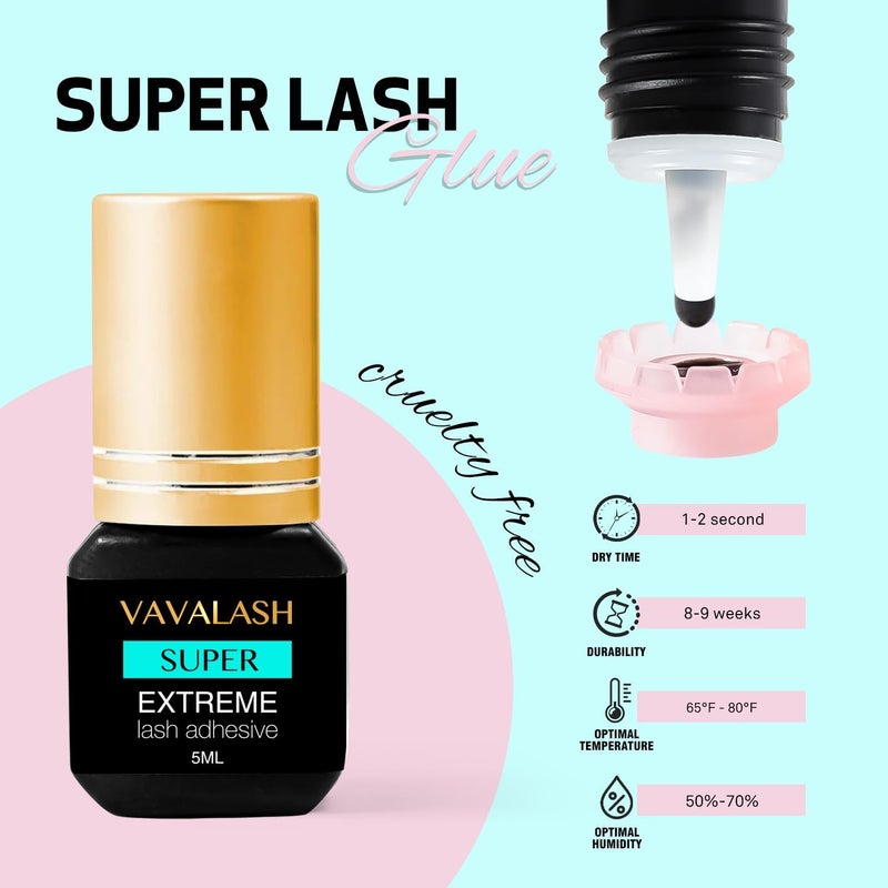VAVALASH Super Eyelash Extension Adhesive 1 Sec Drying Time 9 Weeks Retention Black Eyelash Glue Professional Use Only 5ml - Image 2