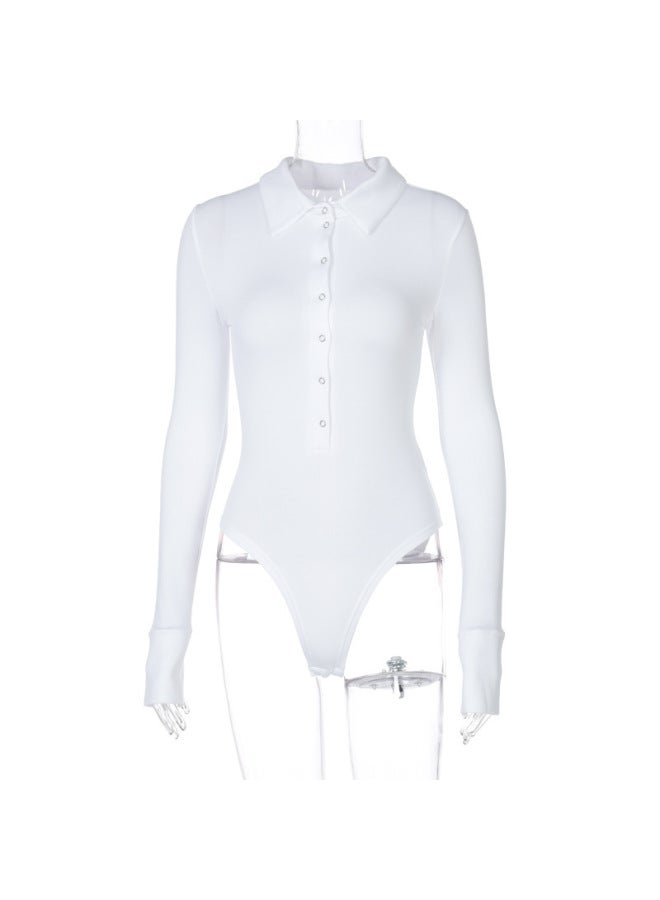 European And American Explosives Spring New Women's Button Lapel Long Sleeve Jumpsuit