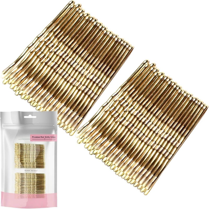 BasicSense 48 PCS Essential Strong Sturdy Wavy Kirby Metal Bobby Pins Grips Hairpins 5cm2 inch Gold