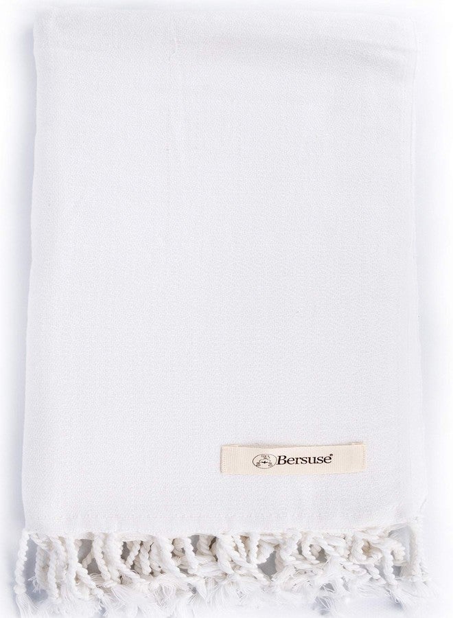 Bersuse منشفة بيرسوس 100% قطن لوديسيا - منشفة حمام، منشفة شاطئ، منشفة مسبح - أساسيات الشاطئ لحقيبتك الشاطئية - 37x70 بوصة، بيضاء - Image 1