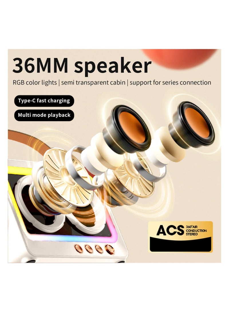 Portable Creative Bluetooth Speaker, 360 Degree Stereo Sound Effect, Ultra Long Battery Life Cool RGB Lighting Support Series Mirror Transparent Screen 5.3 Bluetooth Subwoofer, White - Image 4