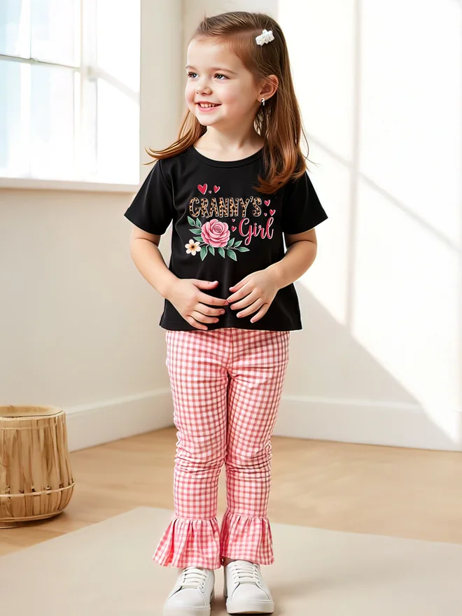 Take Two Take Two Kids 2pcs Graphic Print Short Sleeve T-Shirt and Checked Pants