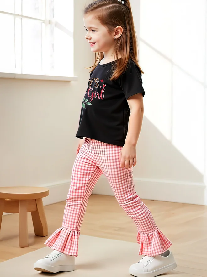 Take Two Take Two Kids 2pcs Graphic Print Short Sleeve T-Shirt and Checked Pants
