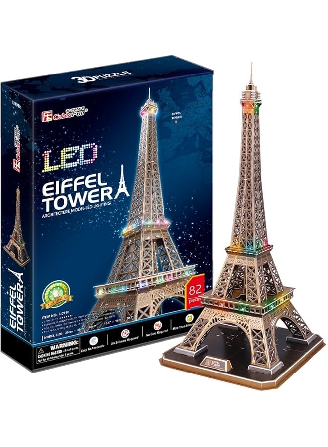 CubicFun France Led Architecture Model Building Kits 3D Puzzles For Adults Diy Papercraft Lighting Paris Eiffel Tower Decoration Gift Game Toy 82 Pieces - Image 1