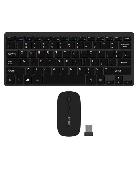 2.4Ghz Wireless Keyboard & Mouse Combo, Ultra Thin Portable Keyboard with USB Receiver Compatible with Computer, Office Laptop, Desktop, PC, Mac, And For Windows XP/Vista/7/8/10, OS/Android - Black