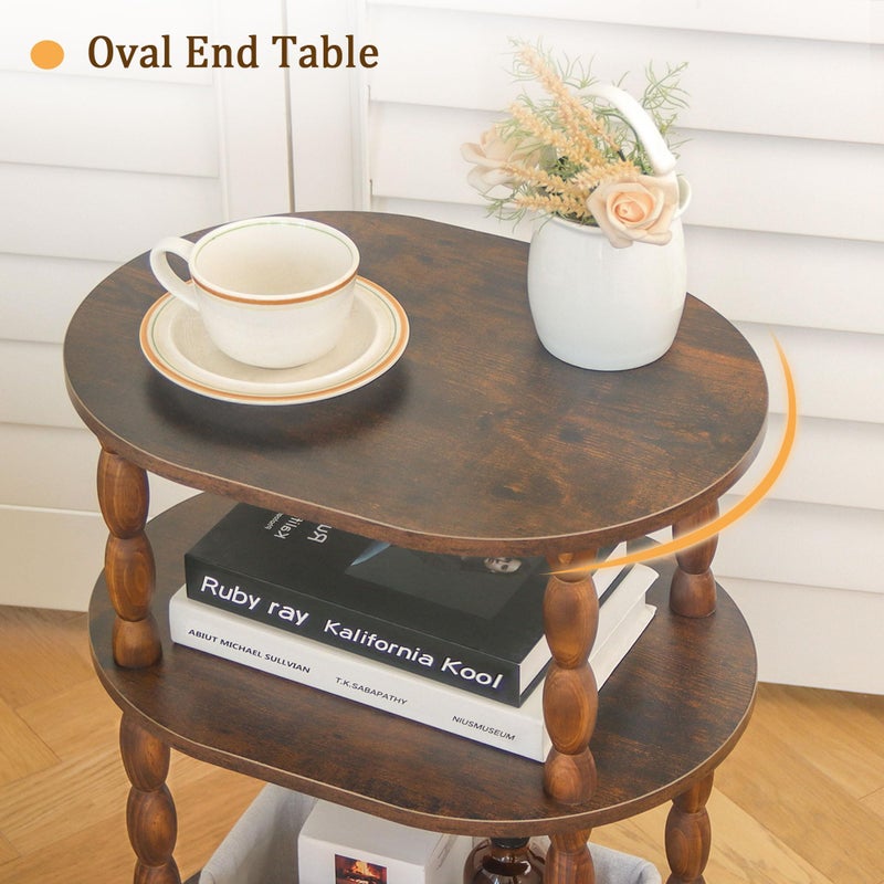 MaxSmeo Side Table, 3-Tier Small End Table, Modern Oval Night Stand Accent Table for Living Room, Bedroom, Rustic Brown - Image 5