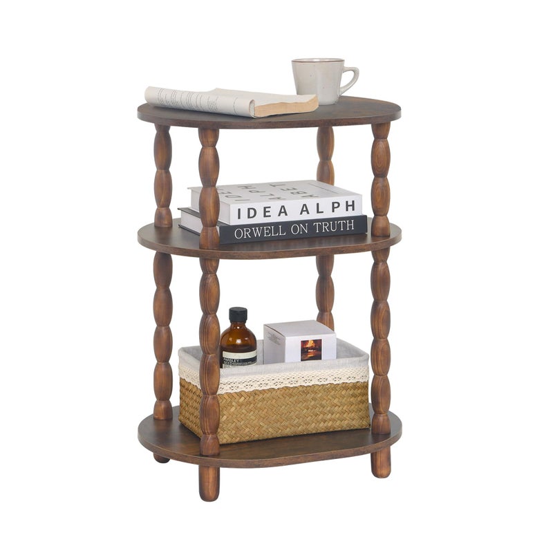 MaxSmeo Side Table, 3-Tier Small End Table, Modern Oval Night Stand Accent Table for Living Room, Bedroom, Rustic Brown - Image 1