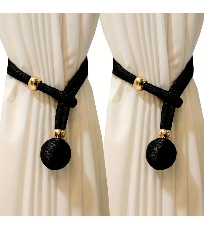 2 Black Adjustable Non Perforated Curtain Straps For Wall Curtains Pull Back Home Decoration - Image 1