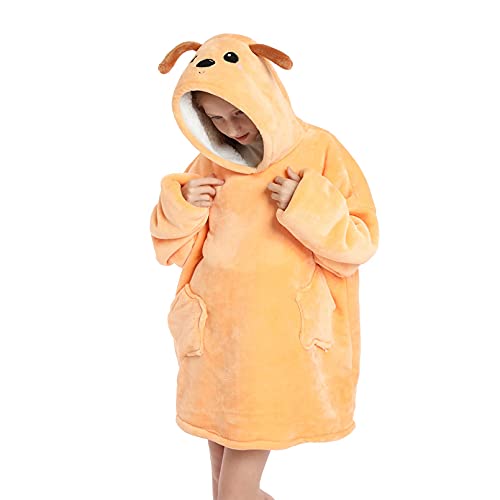 DESERT HOME Deserthome Wearable Blanket Hoodie for Kids 6-12YR Oversized Animal Hooded Blanket Super Soft Comfortable Warm Flannel Yellow Dog - Image 2