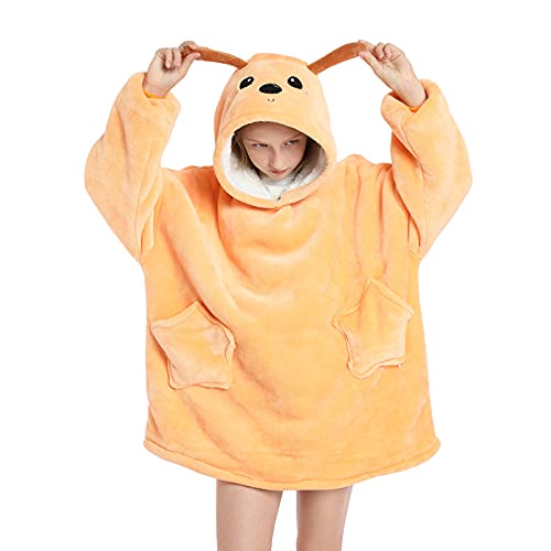 DESERT HOME Deserthome Wearable Blanket Hoodie for Kids 6-12YR Oversized Animal Hooded Blanket Super Soft Comfortable Warm Flannel Yellow Dog - Image 5