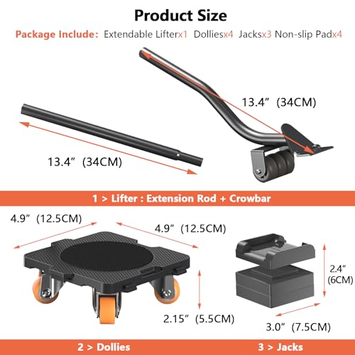 ONEON Furniture Mover with Wheels, 360° Rotation Wheels Furniture Dolly for Moving Heavy Furniture, Appliances, 660 LB Max Load Capacity with Auxiliary Lifter - Connect Bearings Wheel Dolly - Image 4
