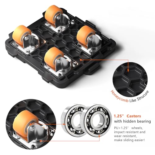 ONEON Furniture Mover with Wheels, 360° Rotation Wheels Furniture Dolly for Moving Heavy Furniture, Appliances, 660 LB Max Load Capacity with Auxiliary Lifter - Connect Bearings Wheel Dolly - Image 3
