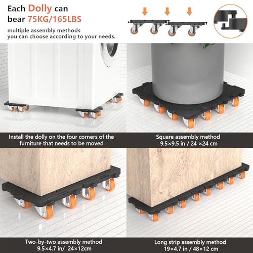ONEON Furniture Mover with Wheels, 360° Rotation Wheels Furniture Dolly for Moving Heavy Furniture, Appliances, 660 LB Max Load Capacity with Auxiliary Lifter - Connect Bearings Wheel Dolly - Image 5