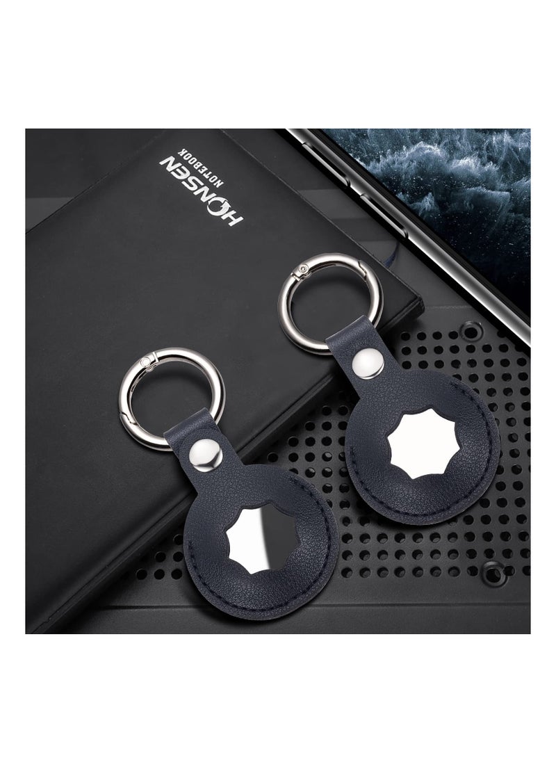 SYOSI Airtag Holder 4 Pack Air Tag Keychain for Apple Airtags Holder PU Leather for AirTags Protecting Cover Compatible Protective Case for Apple Air Tag Tracker, 4 Pack (Red, Grey, Navy Blue, Black)  - Image 2