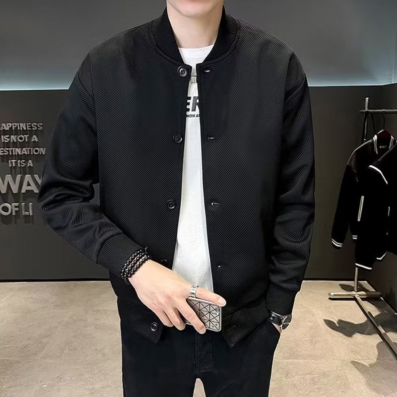 Light Mature Style Boys Pure Color Simple Commuter Baseball Jacket Simple High-End Korean Style Knitted Twill Short Jacket - Image 2