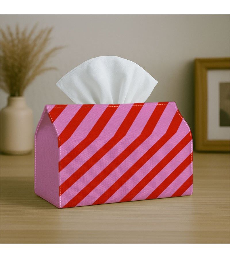 Vintage Red Stripe Tissue Box 11x13x18cm Durable Polyester for Home Car - Image 5