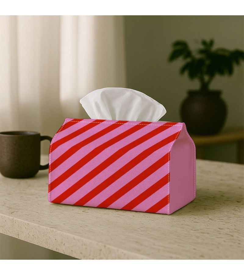 Vintage Red Stripe Tissue Box 11x13x18cm Durable Polyester for Home Car - Image 2