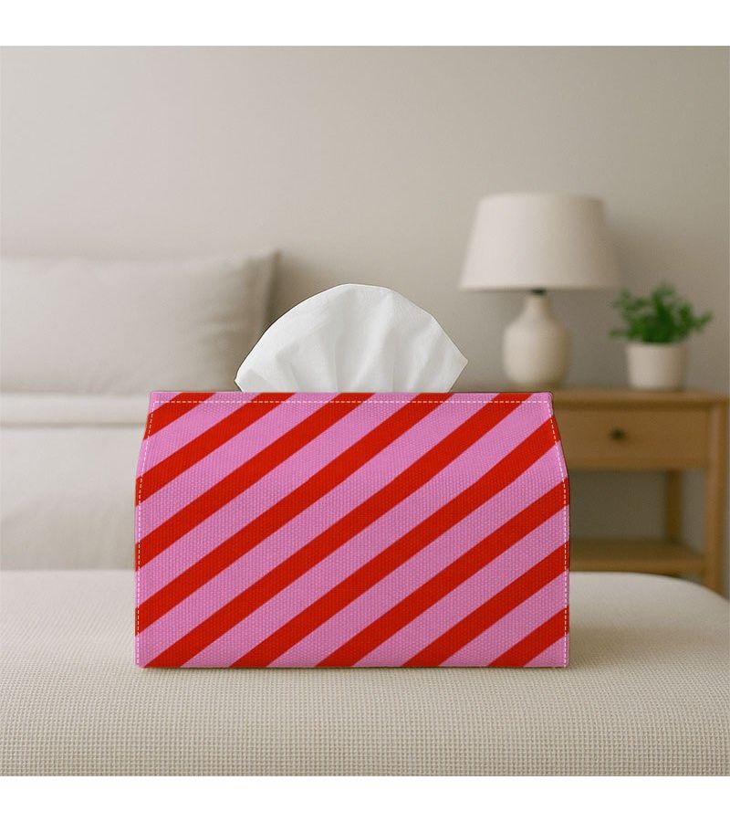 Vintage Red Stripe Tissue Box 11x13x18cm Durable Polyester for Home Car - Image 3