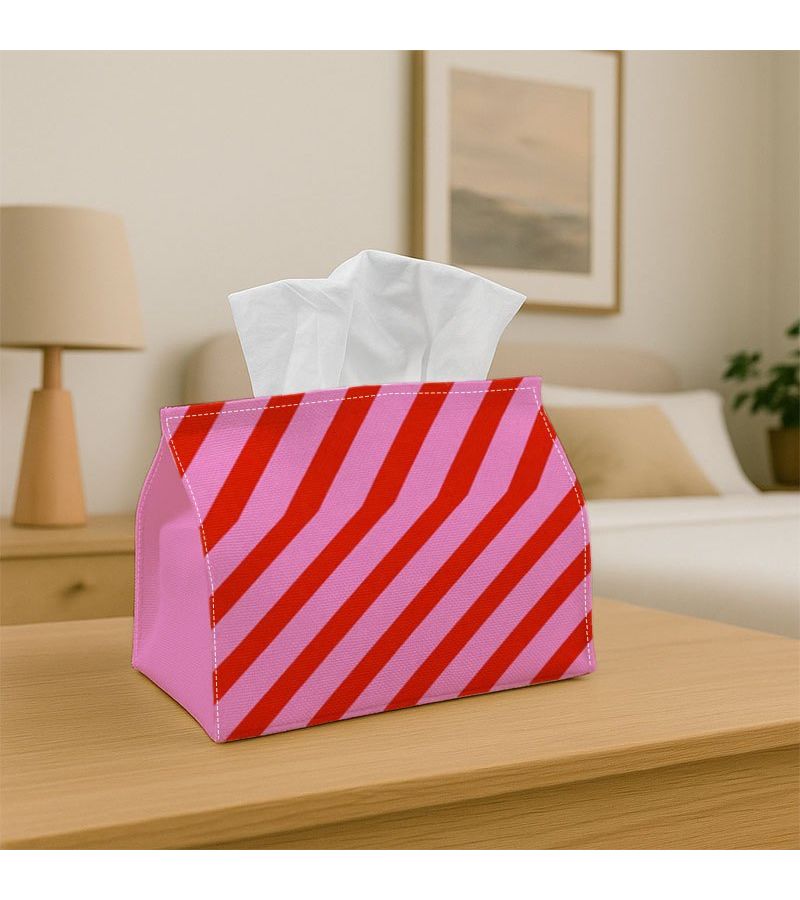 Vintage Red Stripe Tissue Box 11x13x18cm Durable Polyester for Home Car - Image 1