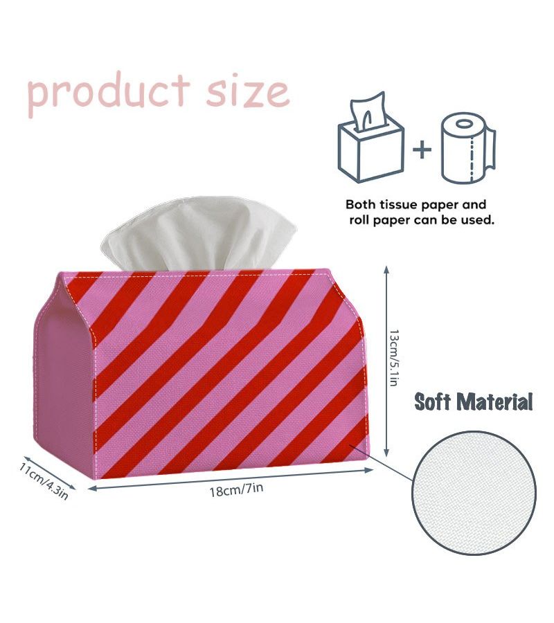 Vintage Red Stripe Tissue Box 11x13x18cm Durable Polyester for Home Car - Image 4