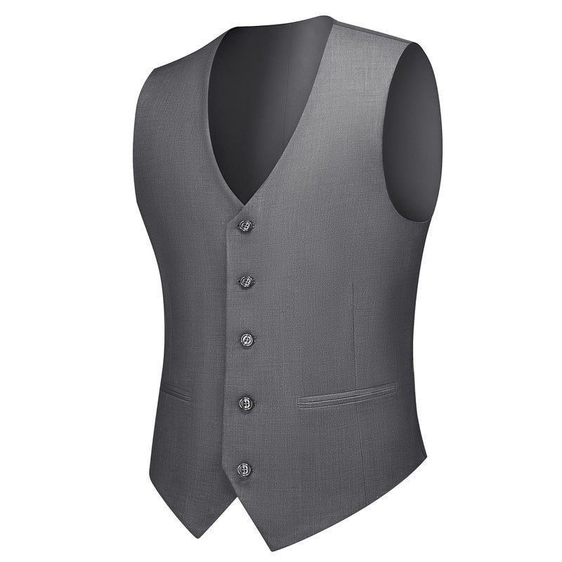 Cooper & Nelson Men's Suit Slim Fit, 3 Piece Suits for Men, One Button Jacket Vest Pants with Tie, Tuxedo Set Dark Grey M - Image 4