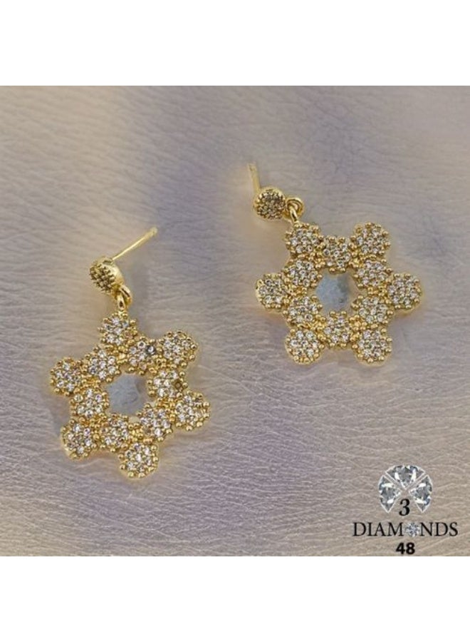 3Diamonds Gold Plated Floral Drop Earrings with Zircon Sparkle - Image 2