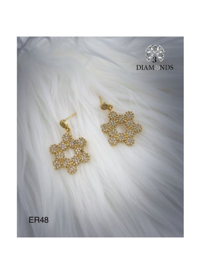 3Diamonds Gold Plated Floral Drop Earrings with Zircon Sparkle - Image 1