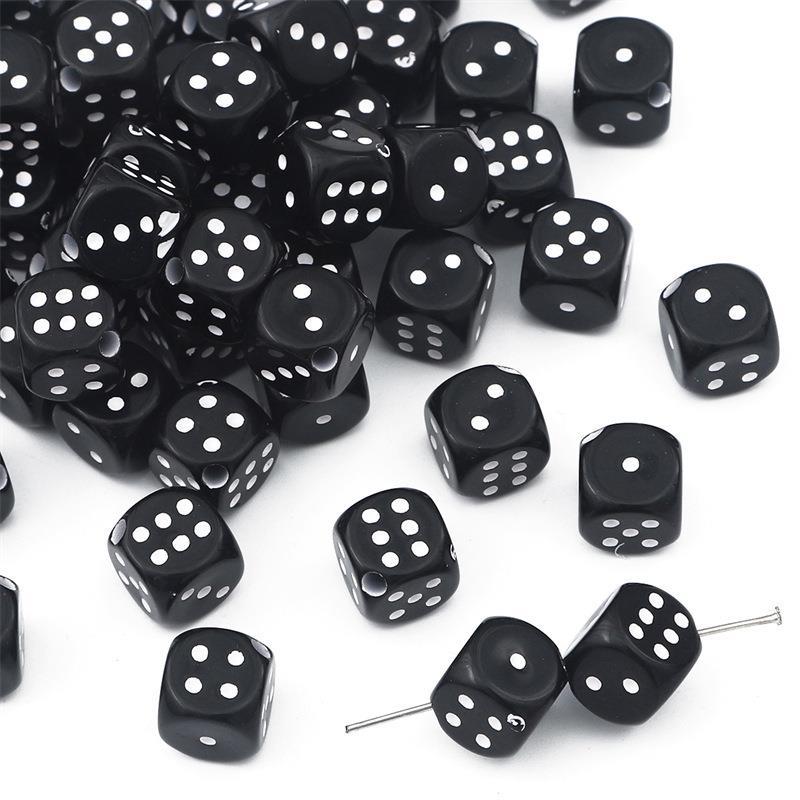 Generic Handmade Acrylic Dice Double Color Black And White Earrings Jewelry Necklace Keychain Pendant for DIY Crafts Fashionable Simple Design 10mm black inclined hole diameter about 2mm 30/bag