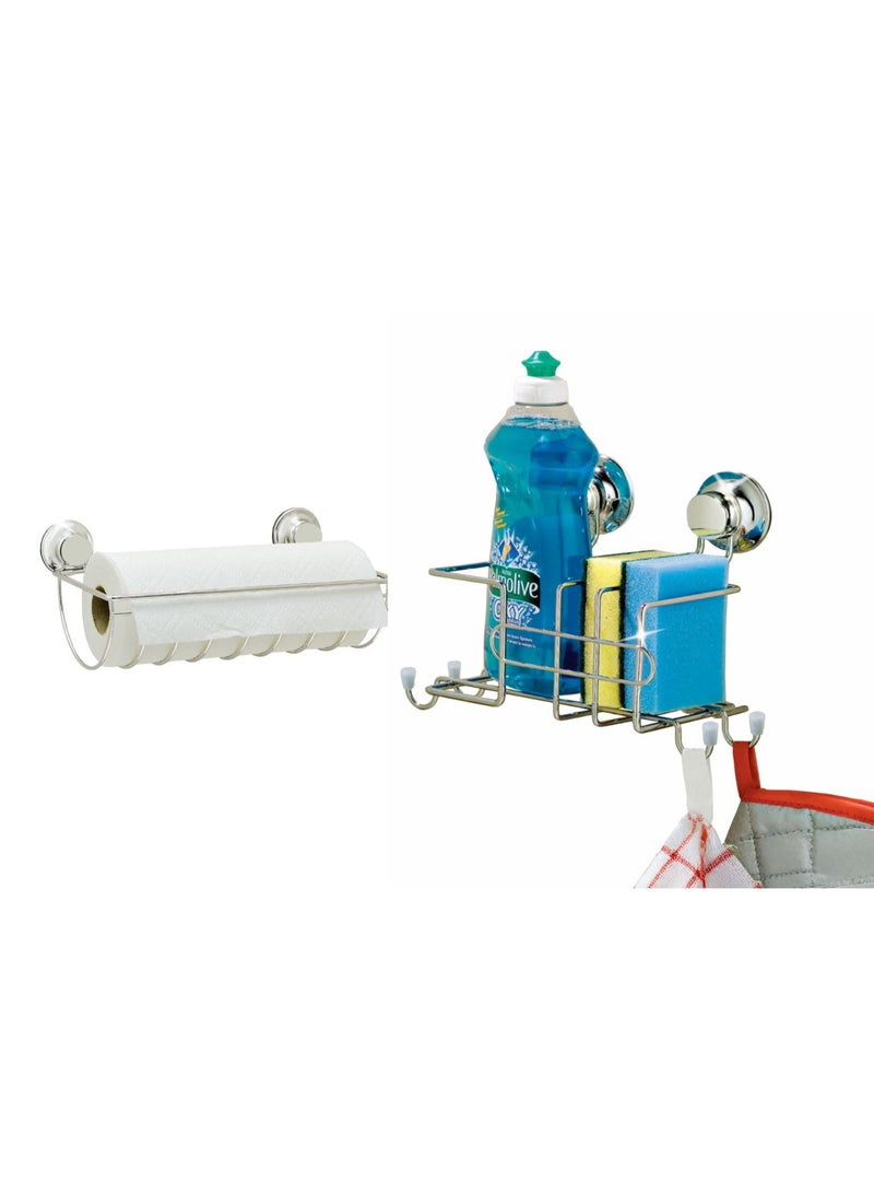 Everloc Kitchen Care Duo Pack - Cleaning Accessories Organizer & Kitchen Paper Towel Holder, Vacuum Suction, Chrome, No Drilling, No Screws, Wall Mounted Solution for Kitchen, HTC-840 - Image 1